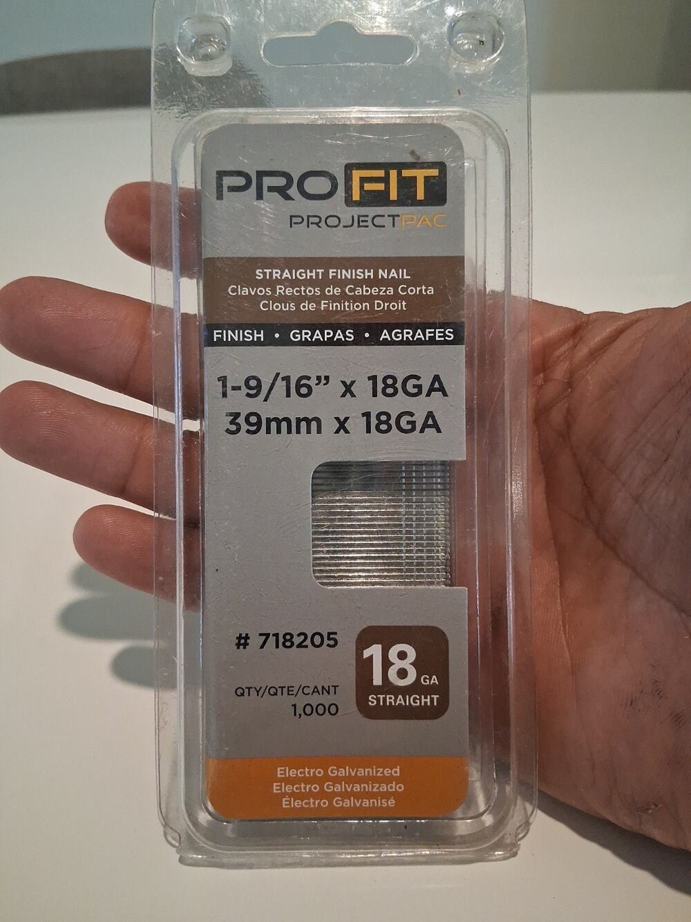 PRO-FIT 18 Gauge Straight Finish Nails 1-9/16" 39mm 1000 Qty #718205 Galvanized